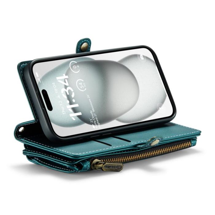 Caseme - CASEME C36 Läderfodral för iPhone 15 med kortfack - Grön
