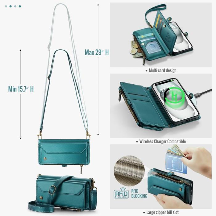 Caseme - CASEME C36 Läderfodral för iPhone 15 med kortfack - Grön