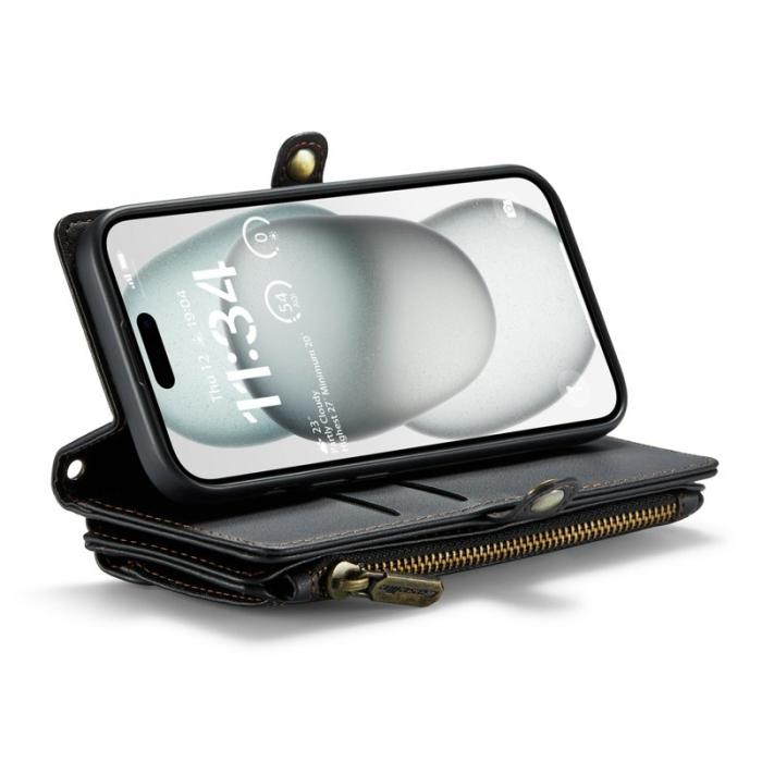 Caseme - CASEME C36 Läderfodral för iPhone 15 med kortfack - Svart