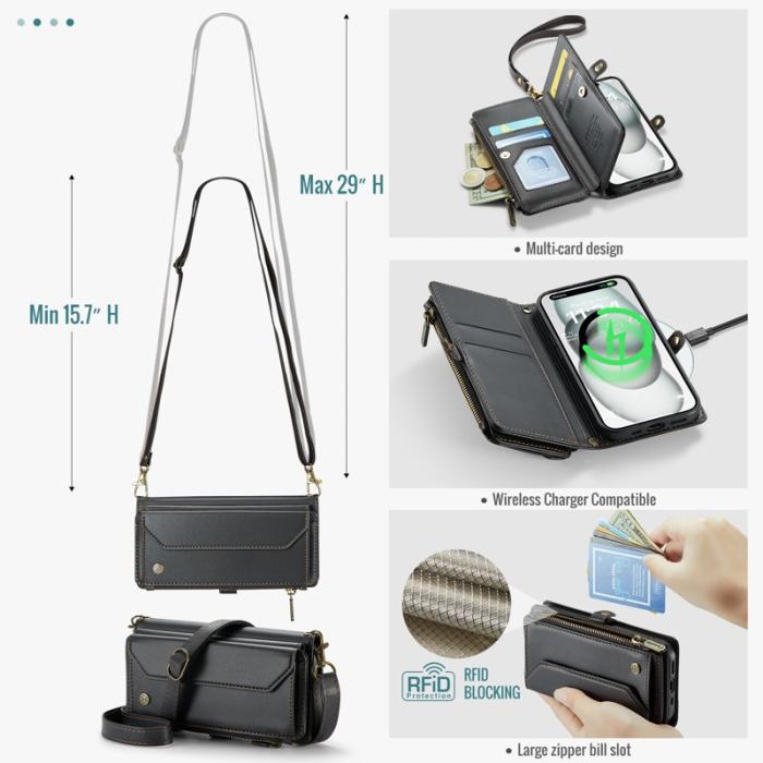 Caseme - CASEME C36 Läderfodral för iPhone 15 med kortfack - Svart