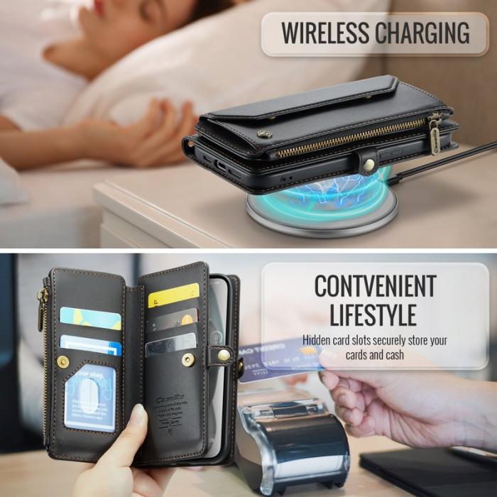 Caseme - CASEME C36 Läderfodral för iPhone 15 med kortfack - Svart