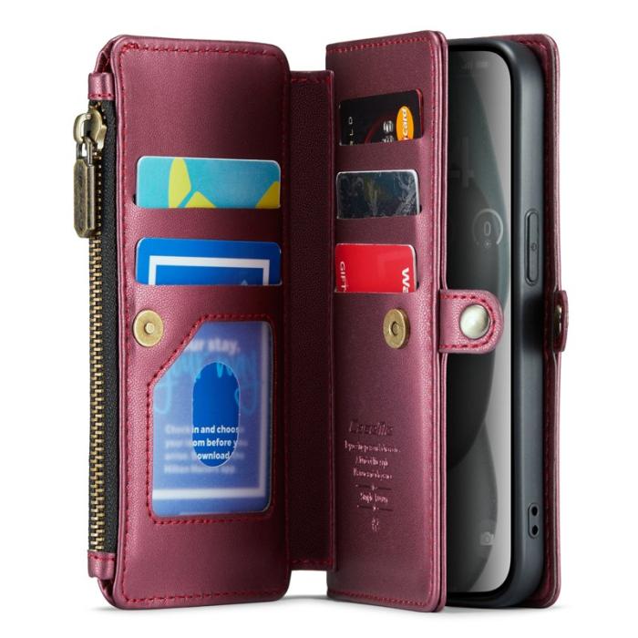 Caseme - CASEME C36 Läderfodral för iPhone 15 med kortfack - Vinröd
