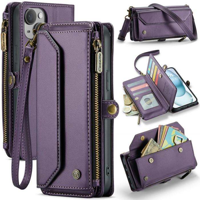 Caseme - CASEME C36 Läderfodral för iPhone 15 Plus med kortfack - Lila