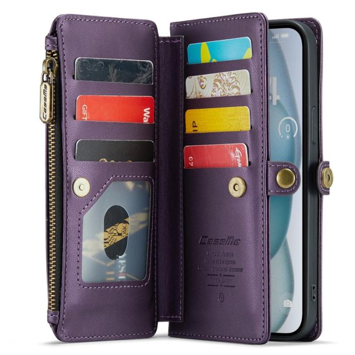 Caseme - CASEME C36 Läderfodral för iPhone 15 Plus med kortfack - Lila
