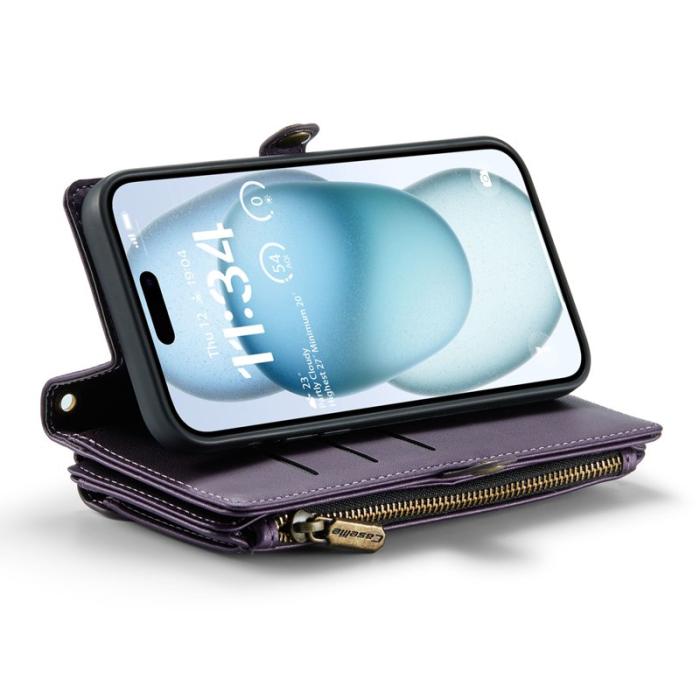 Caseme - CASEME C36 Läderfodral för iPhone 15 Plus med kortfack - Lila