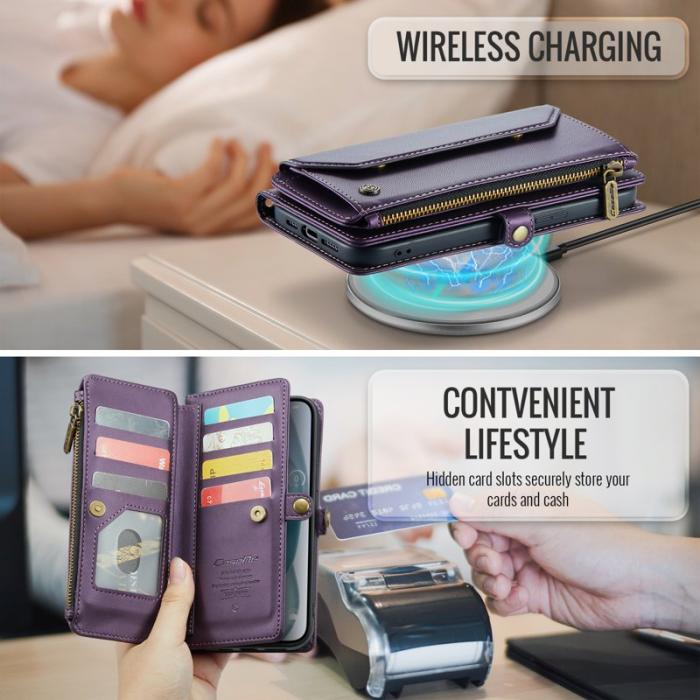 Caseme - CASEME C36 Läderfodral för iPhone 15 Plus med kortfack - Lila