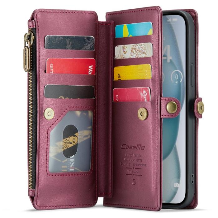 Caseme - CASEME C36 Läderfodral för iPhone 15 Plus - Vinröd
