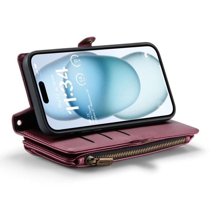Caseme - CASEME C36 Läderfodral för iPhone 15 Plus - Vinröd