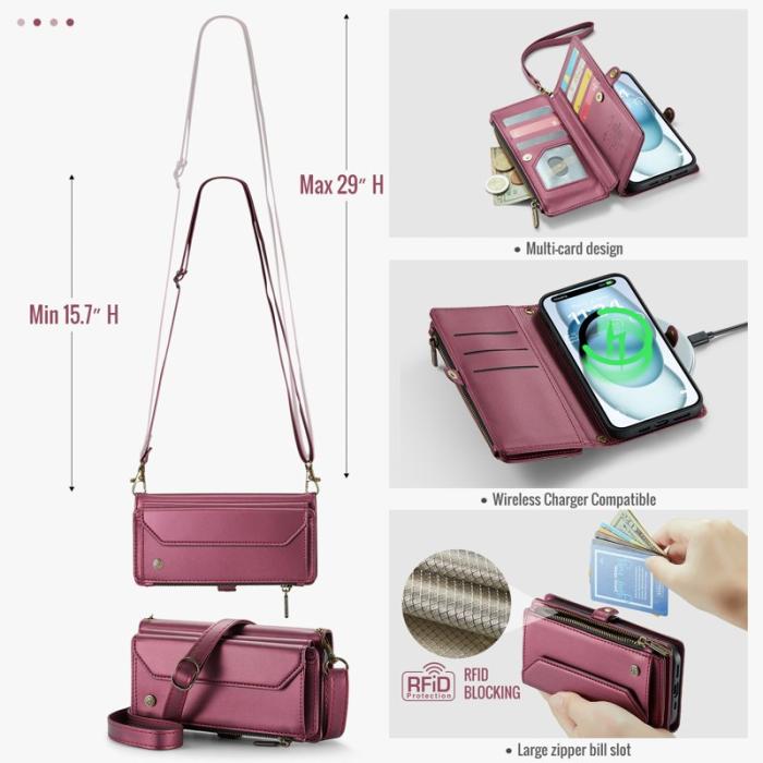 Caseme - CASEME C36 Läderfodral för iPhone 15 Plus - Vinröd