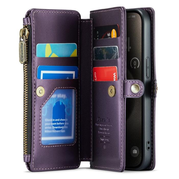 Caseme - CASEME C36 Läderfodral för iPhone 15 Pro med kortfickor - Lila