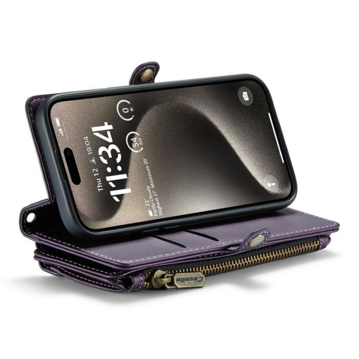Caseme - CASEME C36 Läderfodral för iPhone 15 Pro med kortfickor - Lila