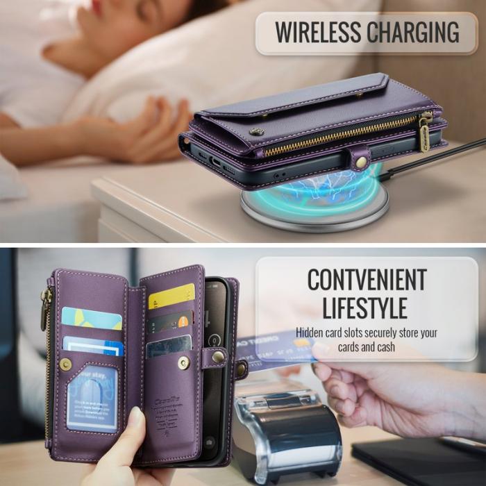 Caseme - CASEME C36 Läderfodral för iPhone 15 Pro med kortfickor - Lila