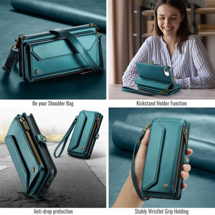Caseme - CASEME C36 Läderfodral för iPhone 16e med kortfack - Grön