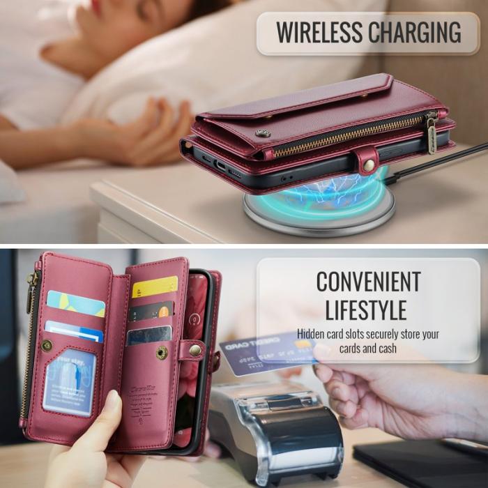 Caseme - CASEME C36 Läderfodral för iPhone 16e med kortfack - Röd