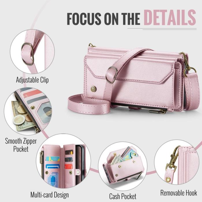 Caseme - CASEME C36 Läderfodral för iPhone 16e med kortfack - Rosa