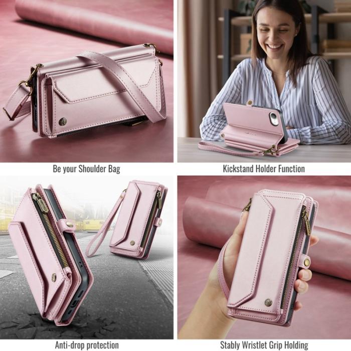 Caseme - CASEME C36 Läderfodral för iPhone 16e med kortfack - Rosa