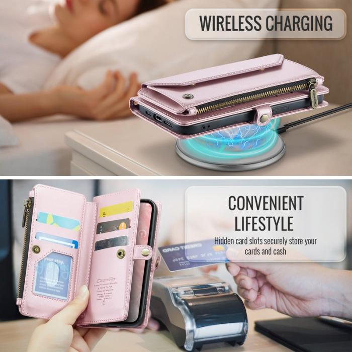 Caseme - CASEME C36 Läderfodral för iPhone 16e med kortfack - Rosa
