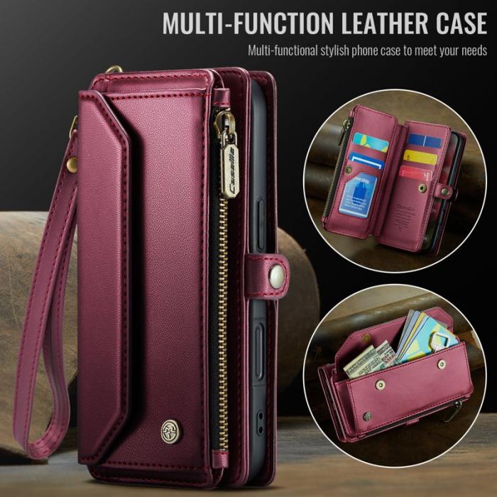 Caseme - CASEME C36 Läderfodral för iPhone 17 med dragkedja Röd