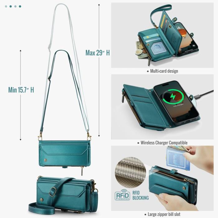 Caseme - CASEME C36 Läderfodral för iPhone 17 Pro - Grön, 10 kortslots