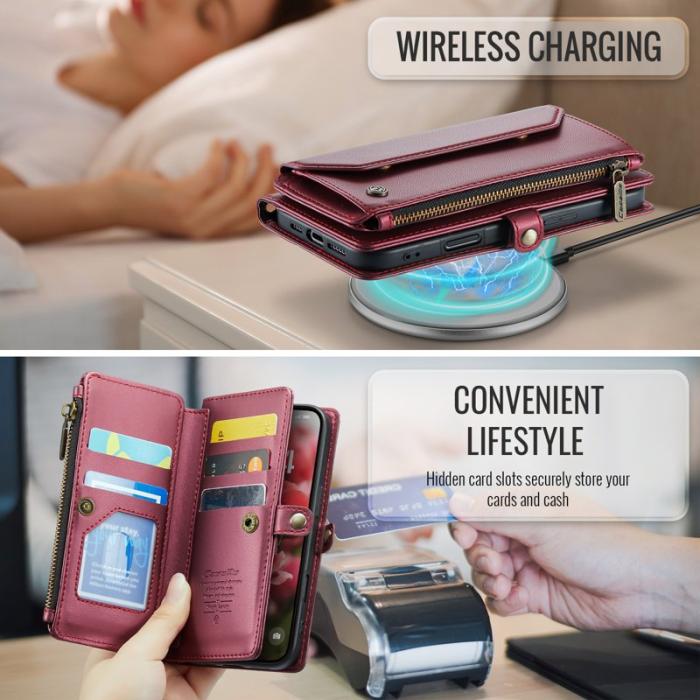 Caseme - CASEME C36 Läderfodral för iPhone 17 Pro med dragkedja - Röd