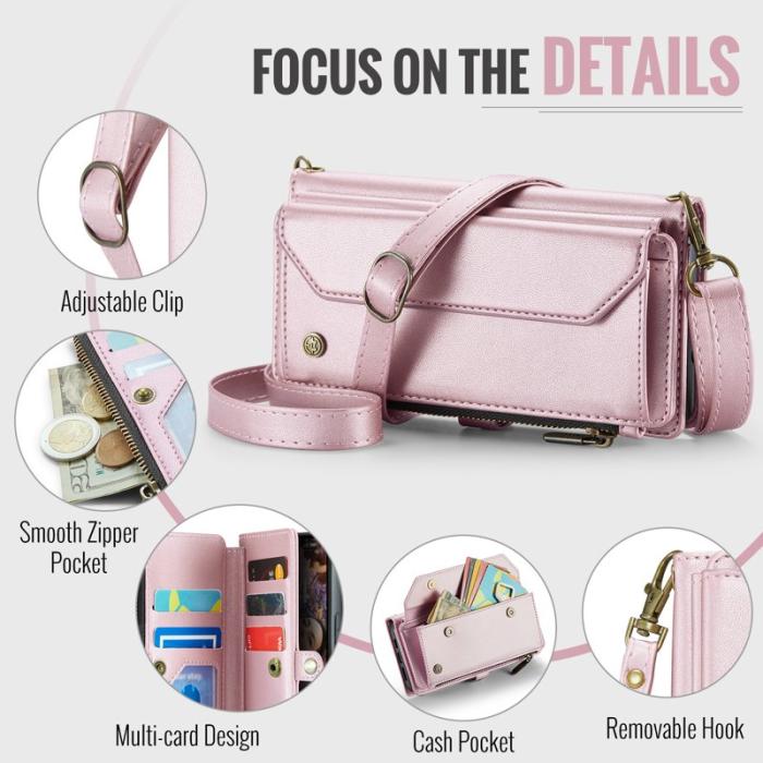 Caseme - CASEME C36 Läderfodral för iPhone 17 Pro med dragkedja - Rosa