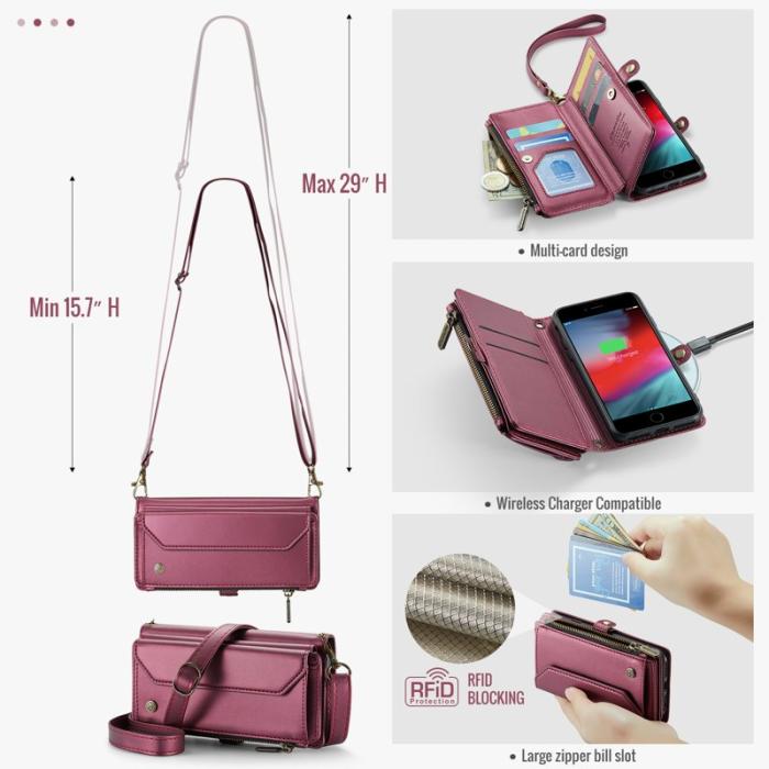 Caseme - CASEME C36 Läderfodral för iPhone 6/6s/7/8/SE 2020/2022 Vinröd