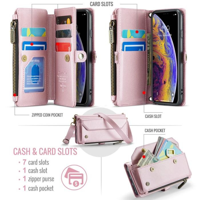 Caseme - CASEME C36 Läderfodral för iPhone X/XS med kortfack - Rosa