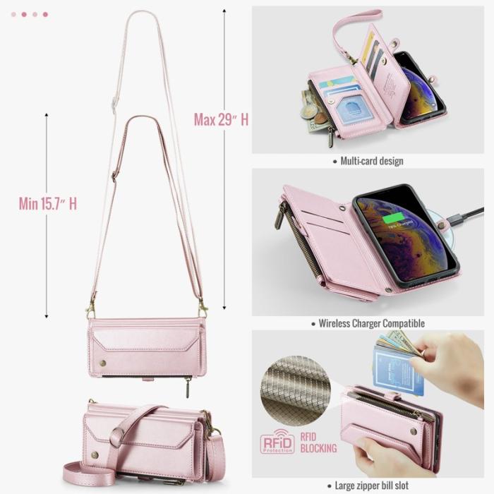 Caseme - CASEME C36 Läderfodral för iPhone X/XS med kortfack - Rosa