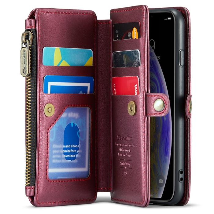 Caseme - CASEME C36 Läderfodral för iPhone X/XS med kortfack - Vinröd
