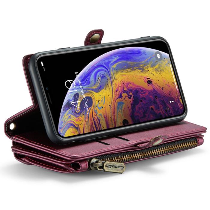 Caseme - CASEME C36 Läderfodral för iPhone X/XS med kortfack - Vinröd