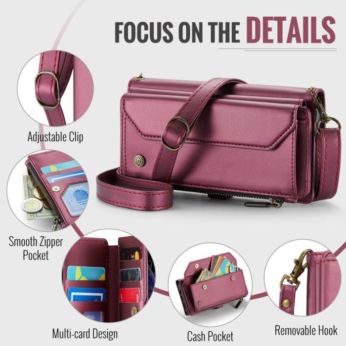 Caseme - CASEME C36 Läderfodral för iPhone X/XS med kortfack - Vinröd