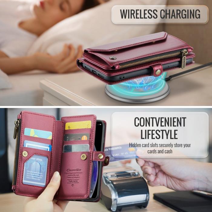 Caseme - CASEME C36 Läderfodral för iPhone X/XS med kortfack - Vinröd