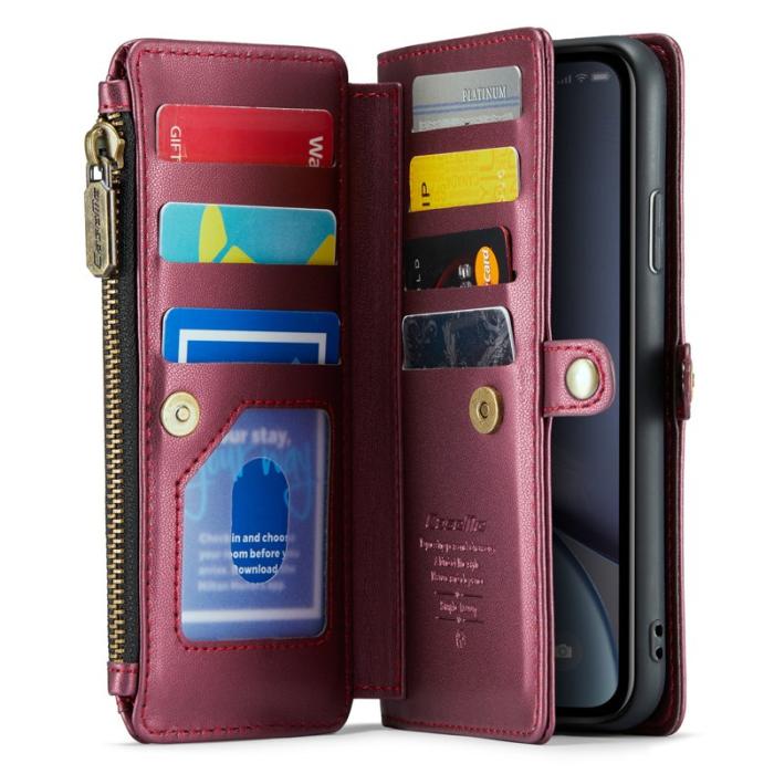 Caseme - CASEME C36 Läderfodral för iPhone XR med kortfack - Vinröd
