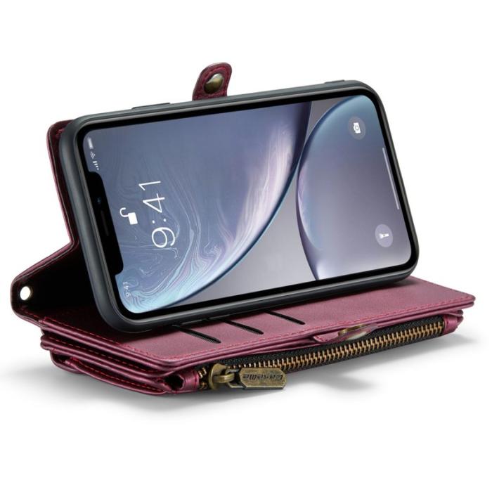 Caseme - CASEME C36 Läderfodral för iPhone XR med kortfack - Vinröd