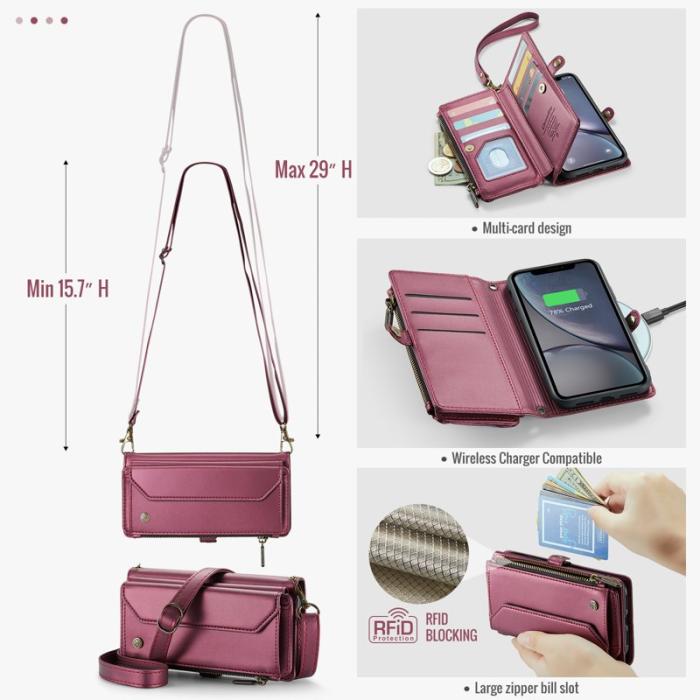 Caseme - CASEME C36 Läderfodral för iPhone XR med kortfack - Vinröd