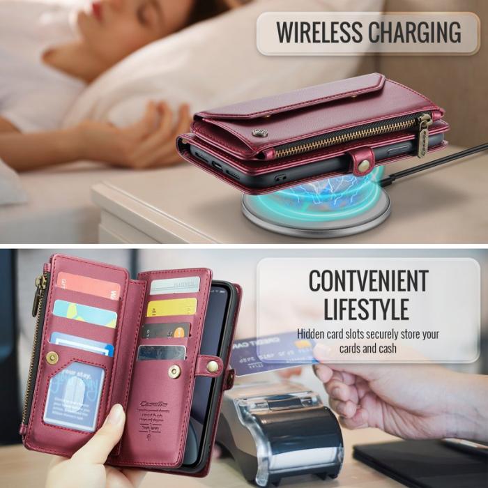 Caseme - CASEME C36 Läderfodral för iPhone XR med kortfack - Vinröd