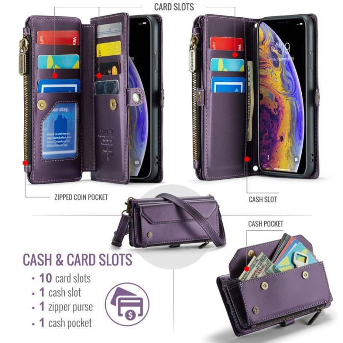 Caseme - CASEME C36 Läderfodral för iPhone XS Max med kortfack - Lila