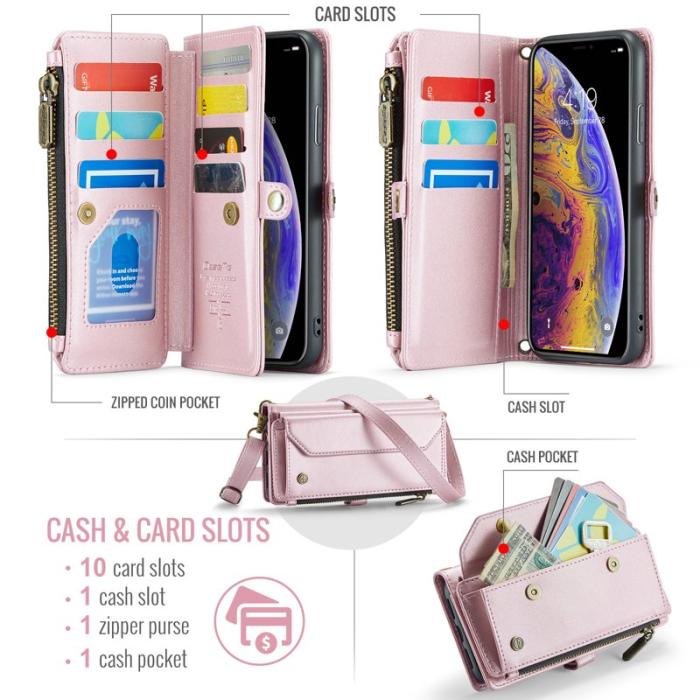 Caseme - CASEME C36 Läderfodral för iPhone XS Max med kortfack - Rosa