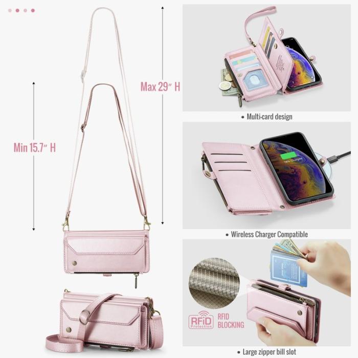 Caseme - CASEME C36 Läderfodral för iPhone XS Max med kortfack - Rosa