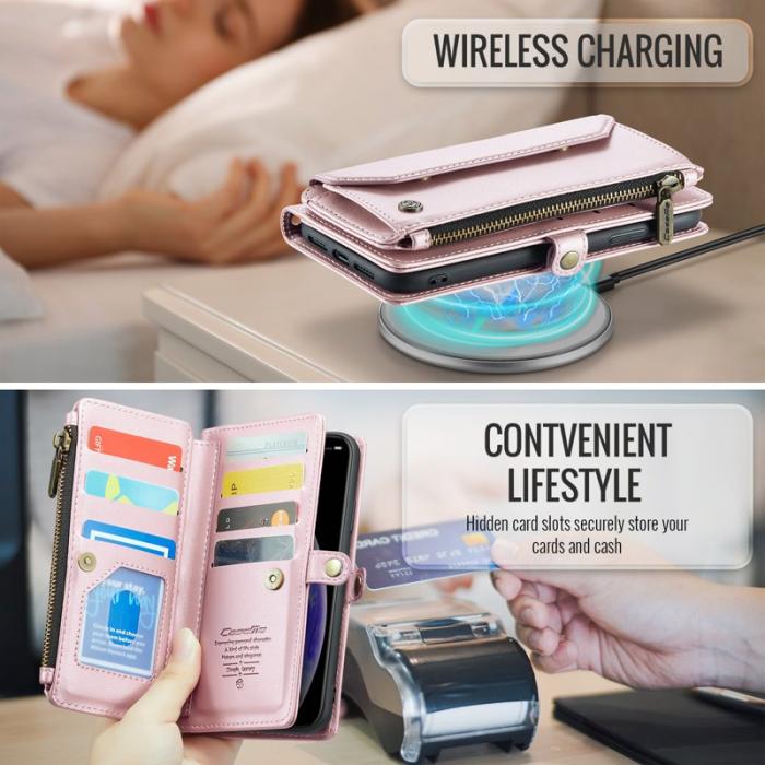 Caseme - CASEME C36 Läderfodral för iPhone XS Max med kortfack - Rosa