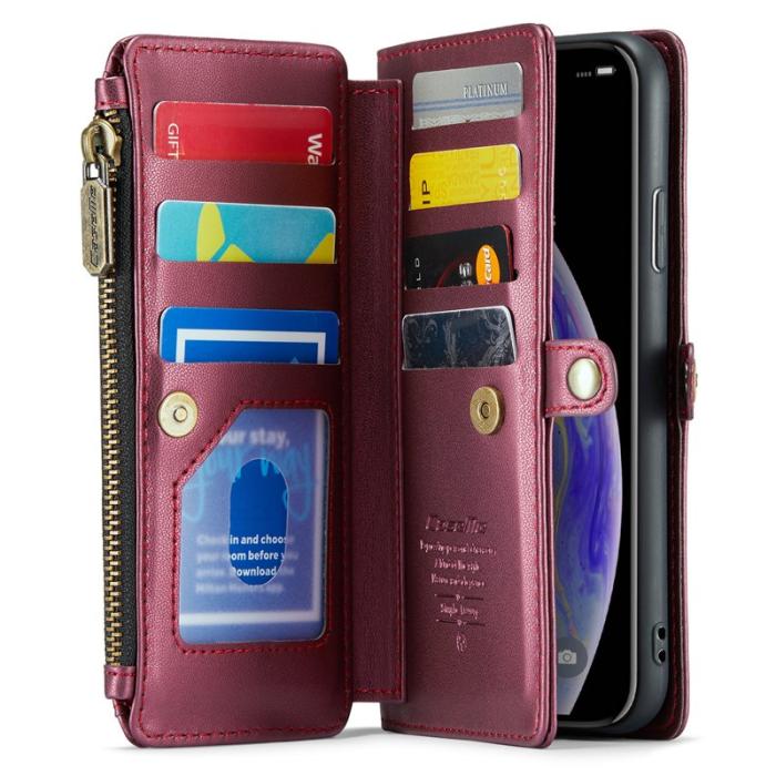 Caseme - CASEME C36 Läderfodral för iPhone XS Max med kortfack - Vinröd