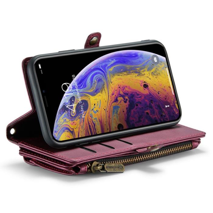 Caseme - CASEME C36 Läderfodral för iPhone XS Max med kortfack - Vinröd