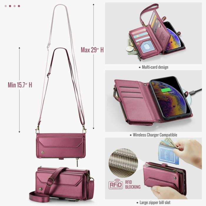 Caseme - CASEME C36 Läderfodral för iPhone XS Max med kortfack - Vinröd