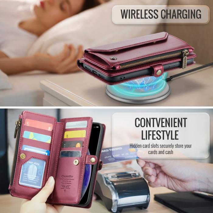 Caseme - CASEME C36 Läderfodral för iPhone XS Max med kortfack - Vinröd