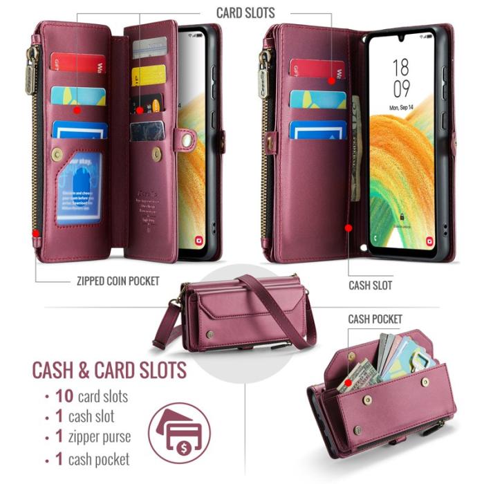 Caseme - CASEME C36 Läderfodral för Samsung Galaxy A33 5G - Vinröd
