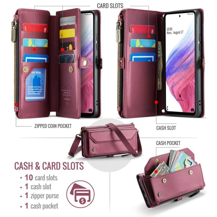 Caseme - CASEME C36 Läderfodral för Samsung Galaxy A53 5G - Vinröd