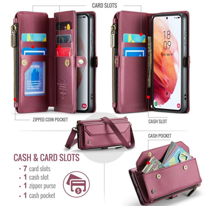 Caseme - CASEME C36 Läderfodral för Samsung Galaxy S21 5G - Vinröd