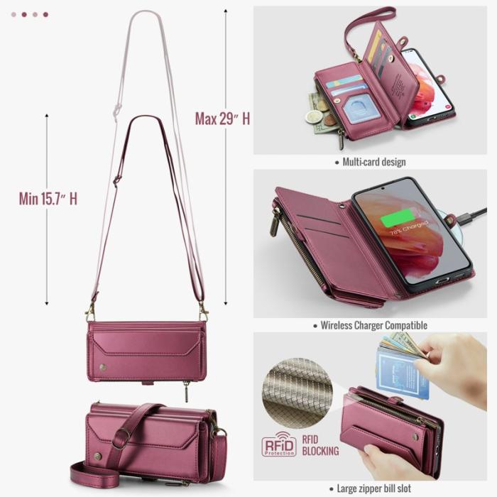 Caseme - CASEME C36 Läderfodral för Samsung Galaxy S21 5G - Vinröd