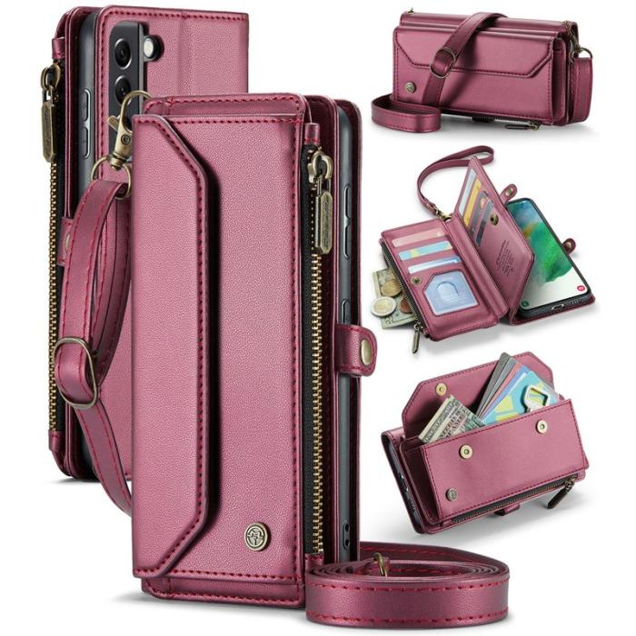 Caseme - CASEME C36 Läderfodral för Samsung Galaxy S21 FE 5G - Vinröd