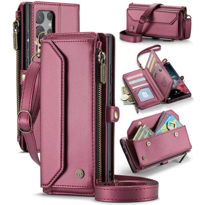 Caseme - CASEME C36 Läderfodral för Samsung Galaxy S22 Ultra 5G Vinröd